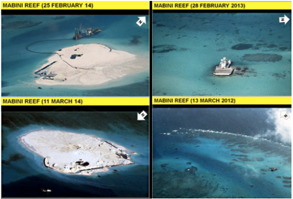 China's Johnson Reef (赤瓜礁) reclamation project, as photographed by the Philippines Navy (click for source)